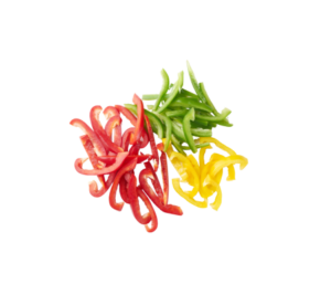 julienne peppers that are red, green and yellow