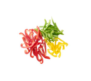 julienne peppers that are red, green and yellow